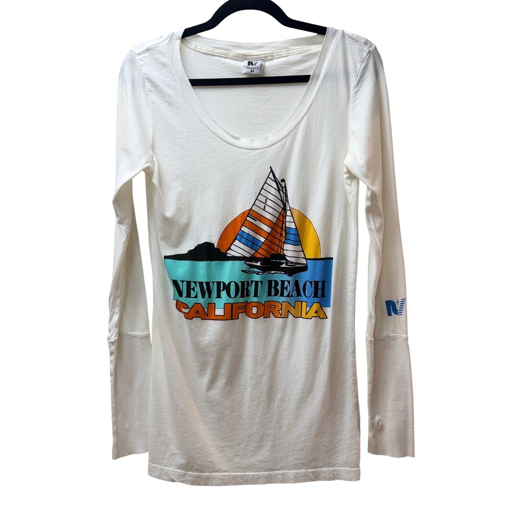 Rebel Yell Newport Beach California Sailboat Graphic Long Sleeve Tee M